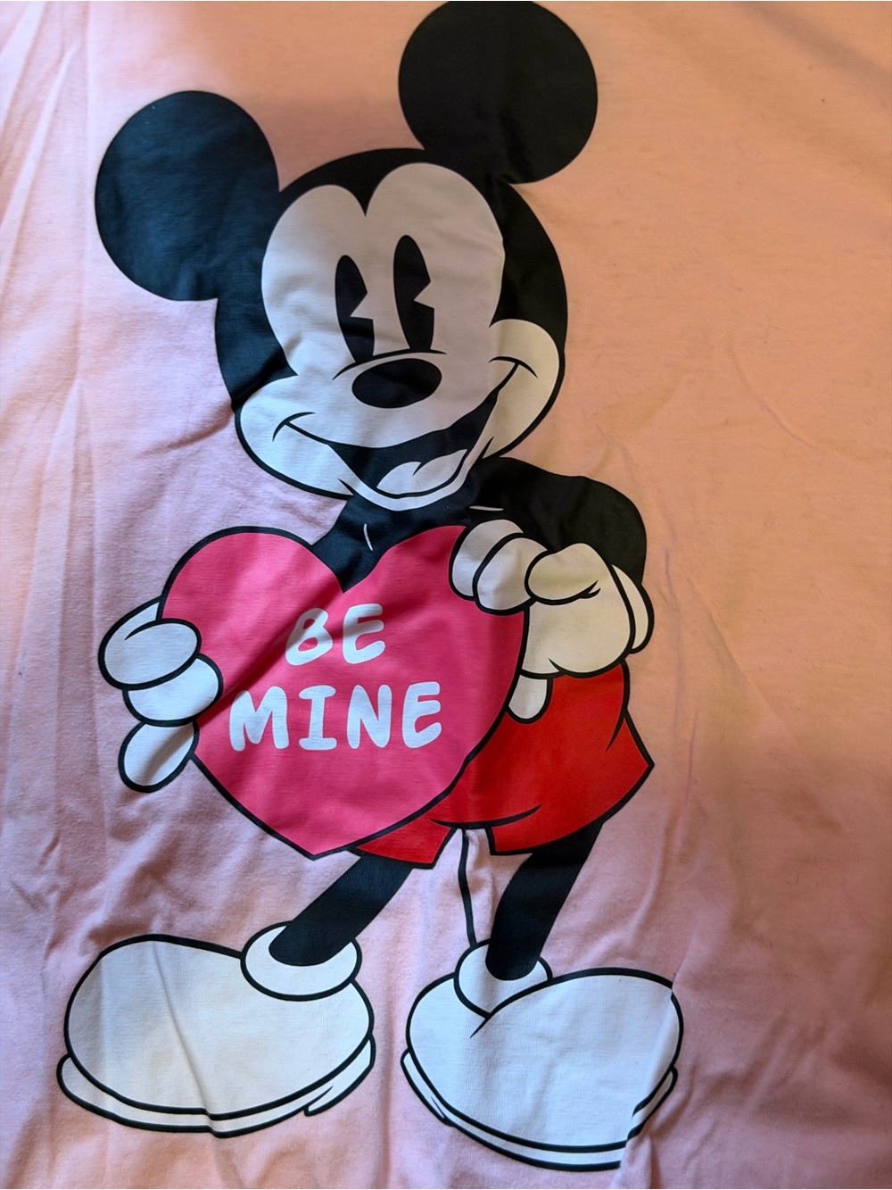Adult Medium Disney Pink Mickey Mouse Valentine Heart Graphic Short Sleeve Tee